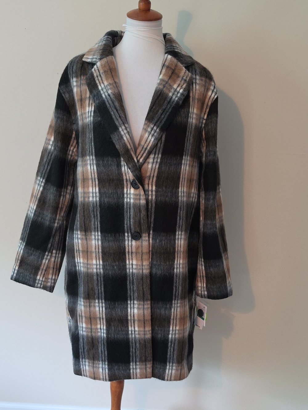 Lucky & Brand Brand New PFAS FREE Plaid Women's Coat - Black / Brown and Tan